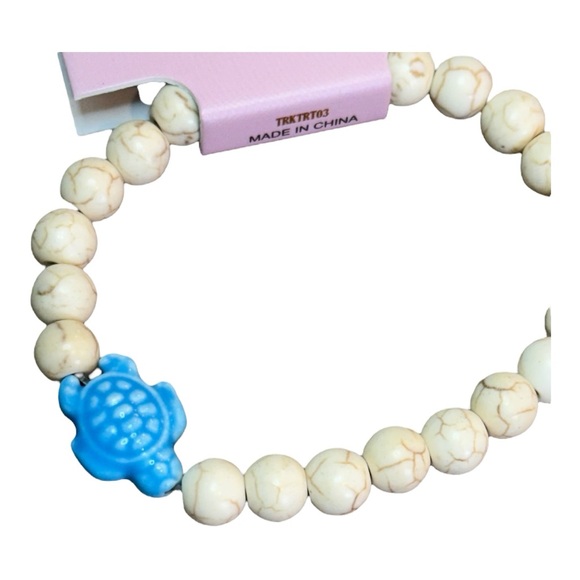 Simply Southern Cream Beads with Blue Sea Turtle Charm Tracker Bracelet - Picture 2 of 4